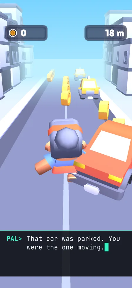 Are You Still There? screenshot: PAL tells you to run, in the endless runner