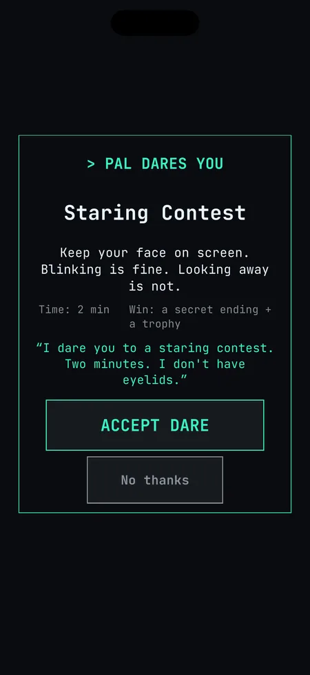 Are You Still There? screenshot: PAL dares you to a two-minute staring contest
