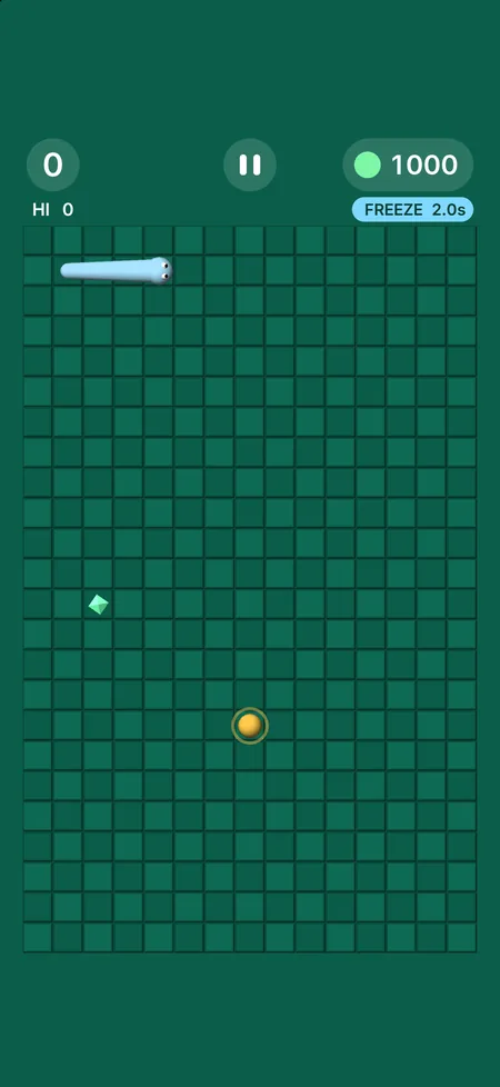 Outsnake: Bait the Snake screenshot: A Freeze power-up taken: the snake turns pale blue and a timer counts down