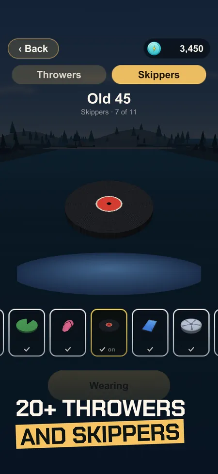 Skim screenshot with caption: the shop for throwers and things to skip