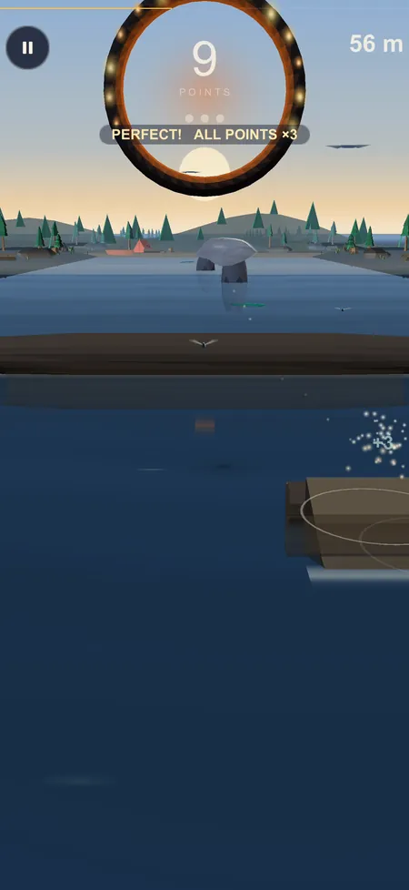 Skim gameplay, no caption: a stone flying toward a flaming hoop