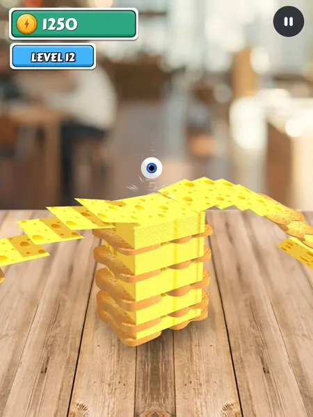 Sliceball on iPad, no caption: an eyeball slicing cheese in the café