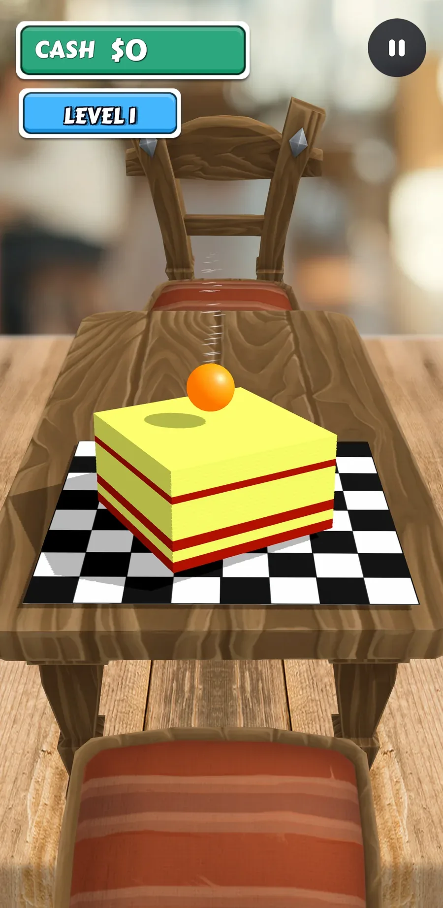 The slicing moment, right as the ball meets the stack